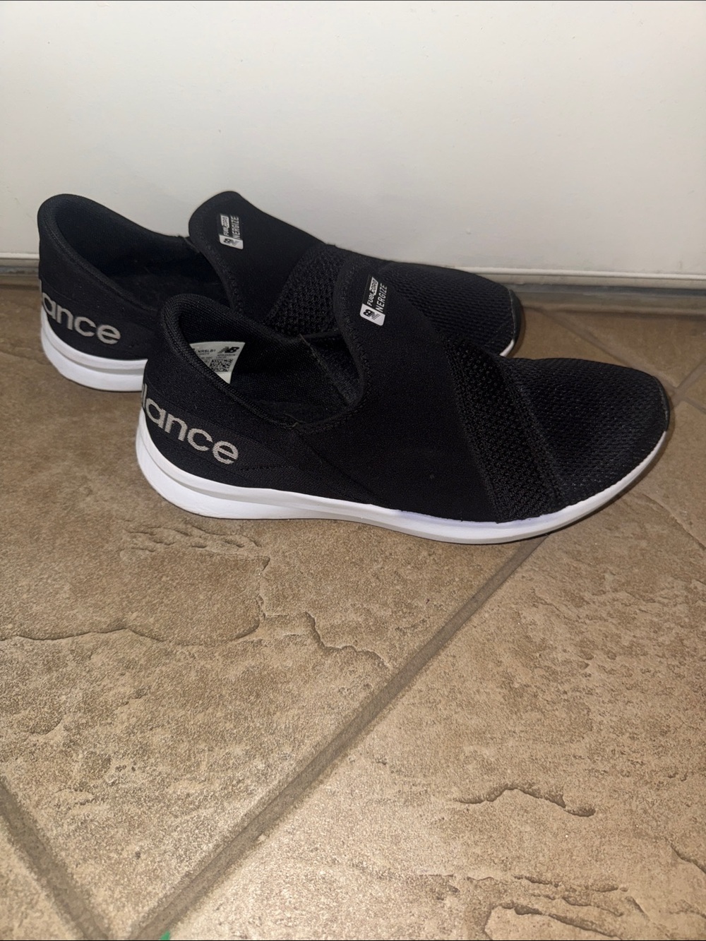 New Balance Black Slip-On Mesh Sneakers with White Sole